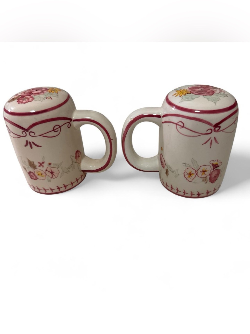 Vintage Waverly Ceramic Pink Floral Salt & Pepper Shakers (Set of 2)